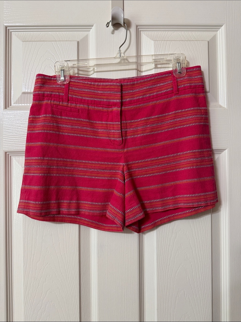 LOFT Pink Striped MidRise Shorts Size 4 Linen Like Feel